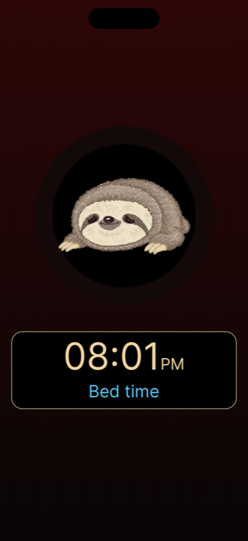 Woohoo bedtime clock screen on an iPhone